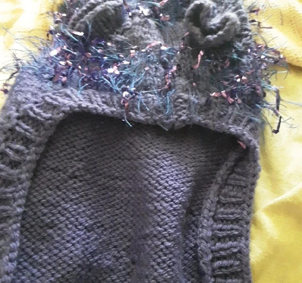 Purple Plush Tinsel Dog Hand Knit Sweater
